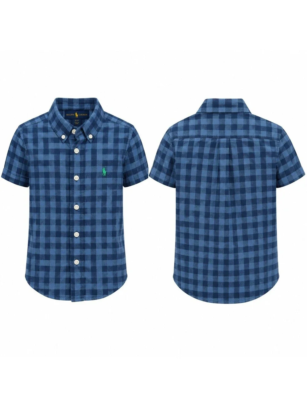 Ralph Lauren Blue Navy Flannel 4T Collared  Button Up Green Pony
